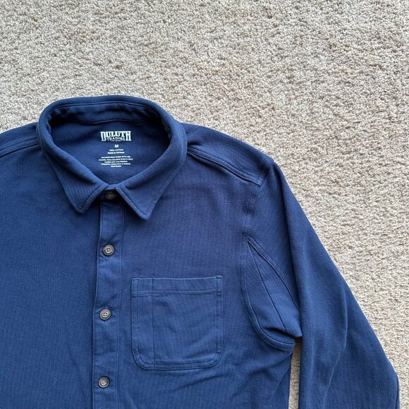 Duluth Shirt Mens Medium Button Up Long Sleeve Navy Blue Point Collar Cotton - Picture 4 of 10